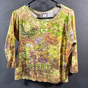 vtg y2k women cotton top medium green grunge whimsigoth affliction artsy fairy